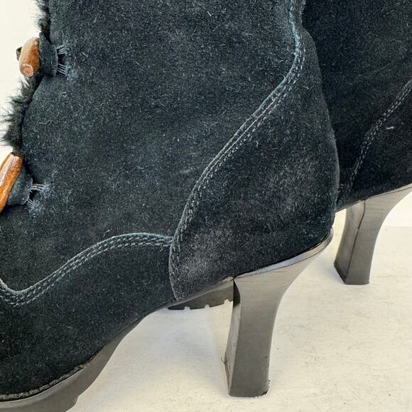 COLIN STUART | Black Suede Faux Fur Heel Ankle Boots | Women's 8.5 - Picture 11 of 12